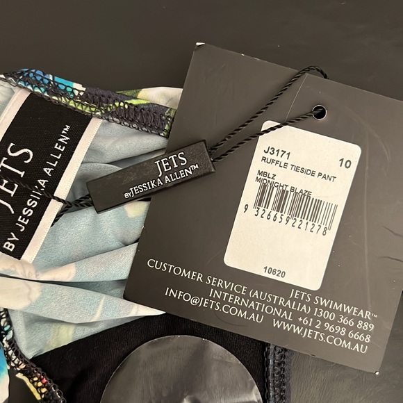 JETS by Jessika Allen Navy Floral Ruffle Tieside Bikini Bottom US Sz 6 - NWT! - Picture 8 of 9